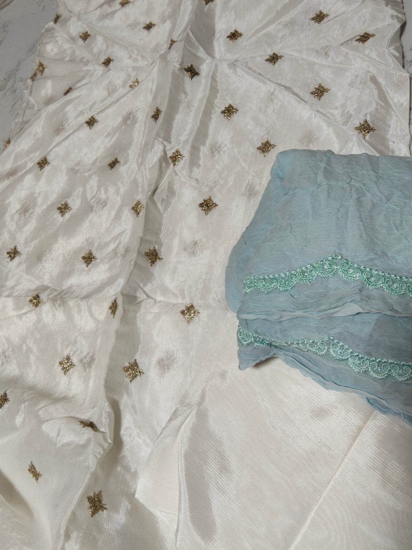 Sale embroided row silk 2pc+breeze embroided pure chiffon dupatta