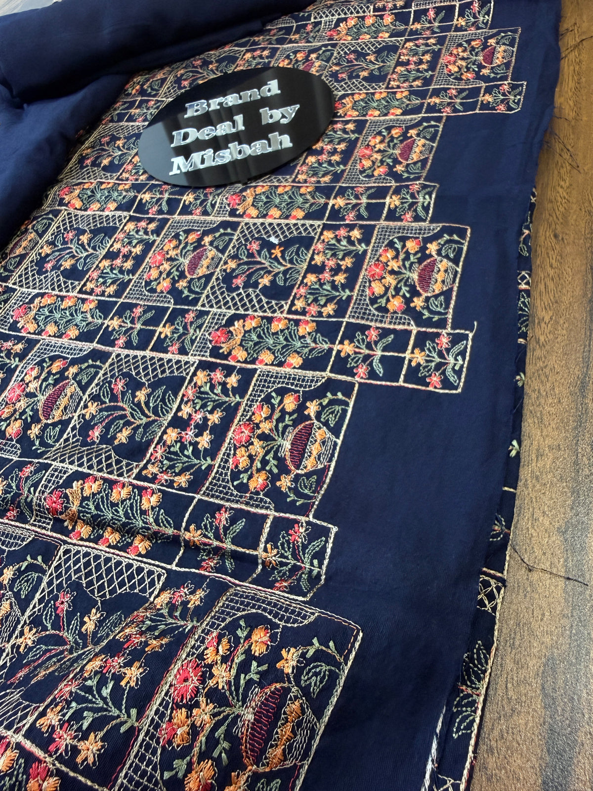 Navy blue Luxury embroided karandi 3pc with heavy embroided shawl light embroided shirt plain trouser
