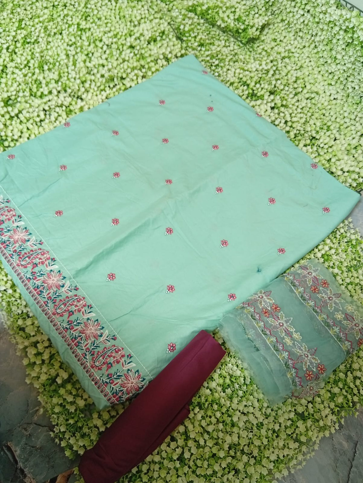 Batik embroided lawn shirt with plain trouser 2pc