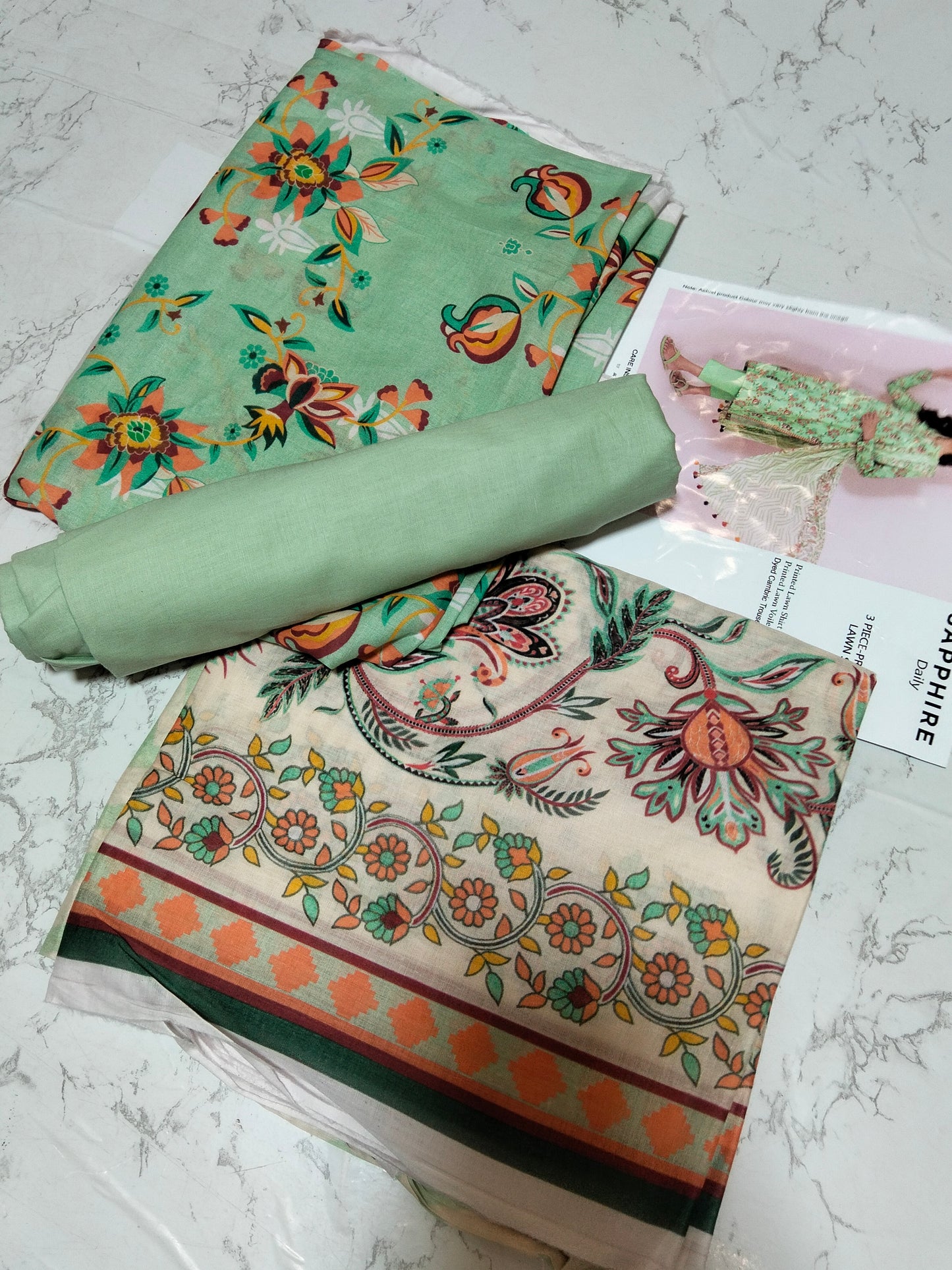 Sale printed lawn 3pc with plain trouser