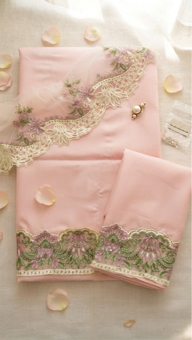 Maria b orignal cotton satin shirt trouser with luxury embroided patches