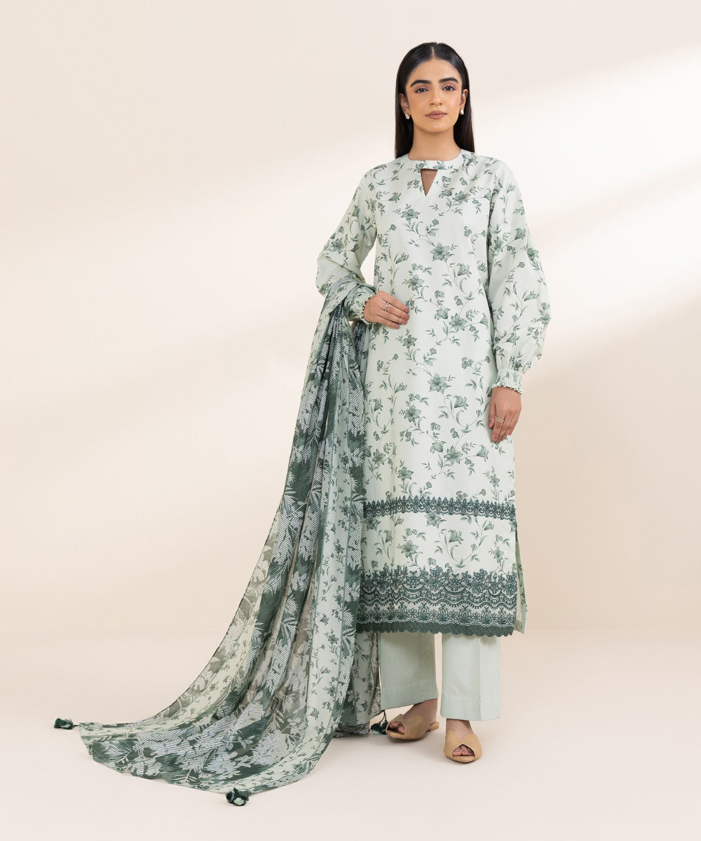 Sale sapphire printed lawn 2 PC shirt and dupatta with embroided patches (unstitched)