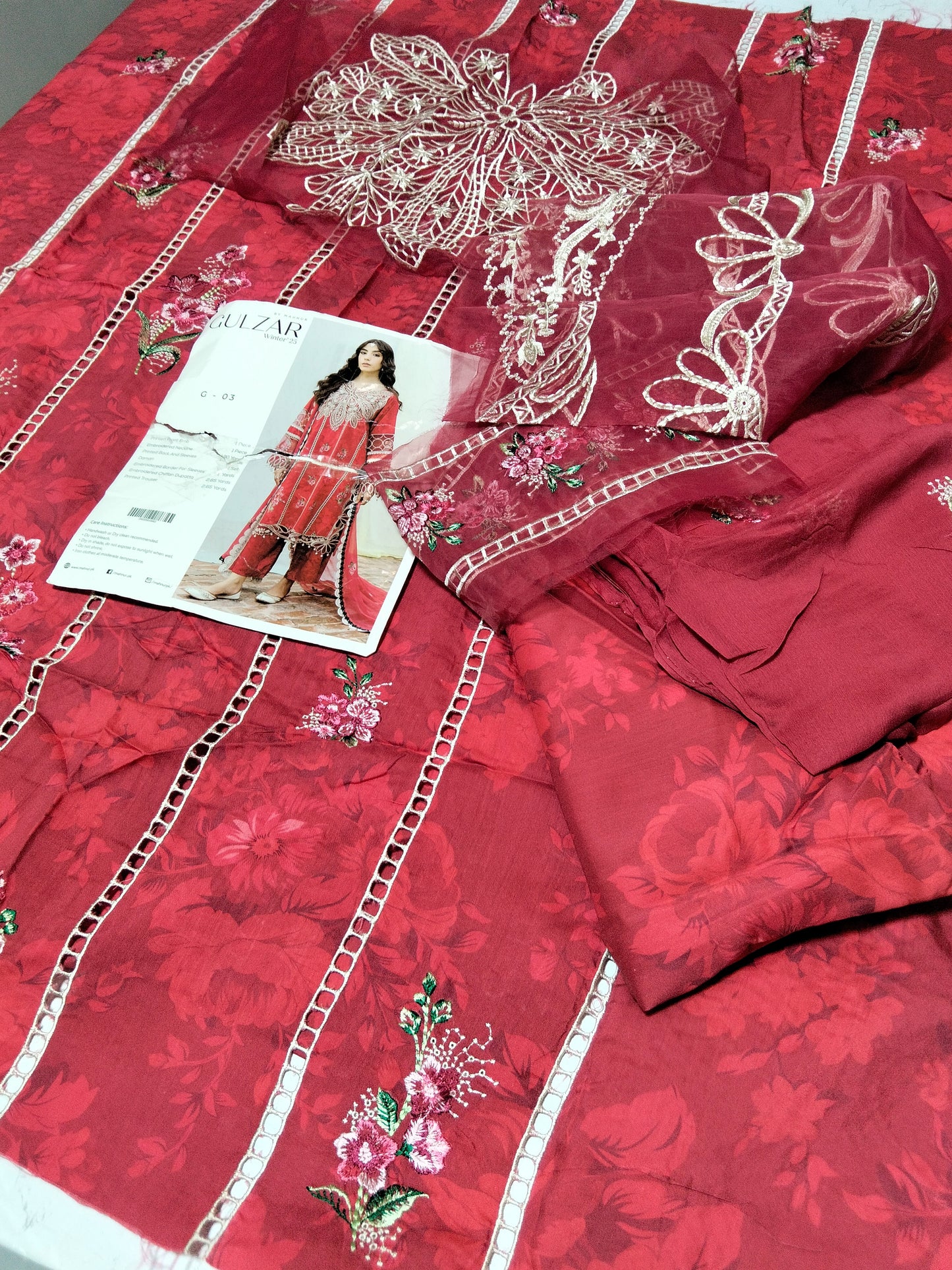 Sale Gulzar Embroidered /Printed Lawn 3pc with Embroidered Patches and Embroidered Chiffon dupatta