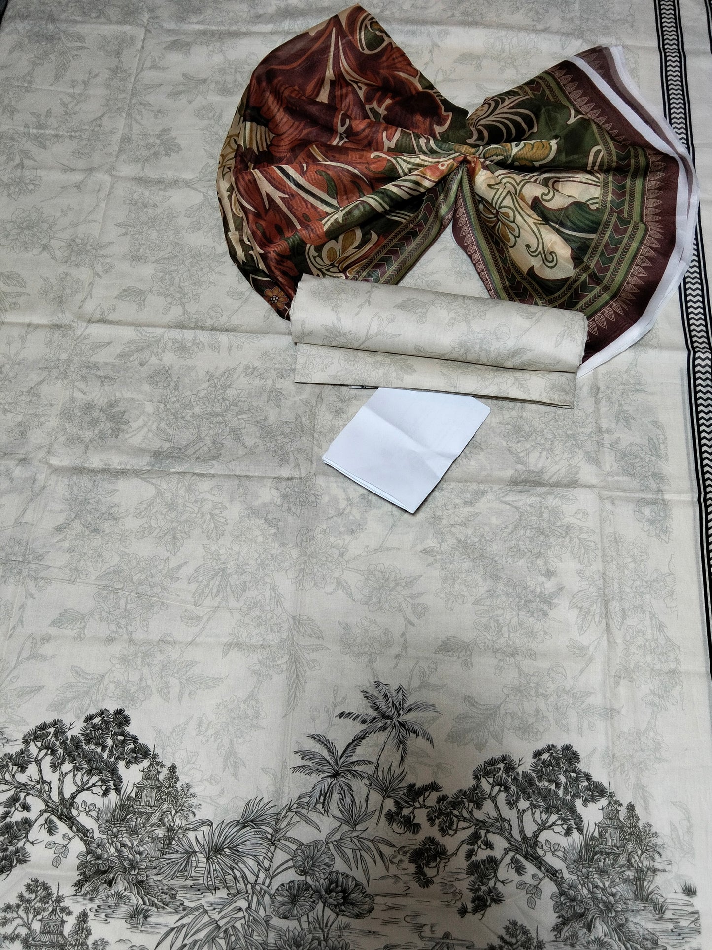 Sale cross stitch printed lawn 3pc with printed silk dupatta