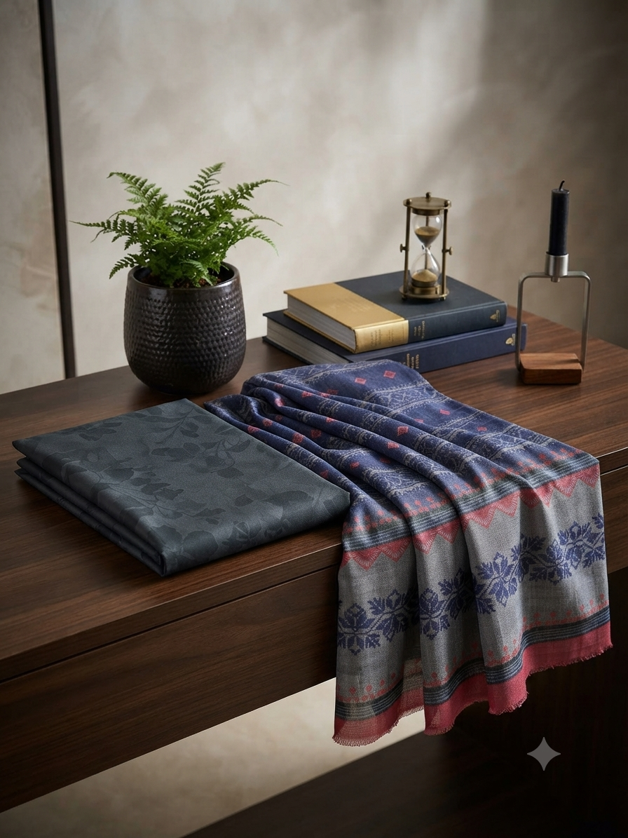 Sale Jazmine by baroque printed linen shirt and trouser with printed wool shawl winter 3pc