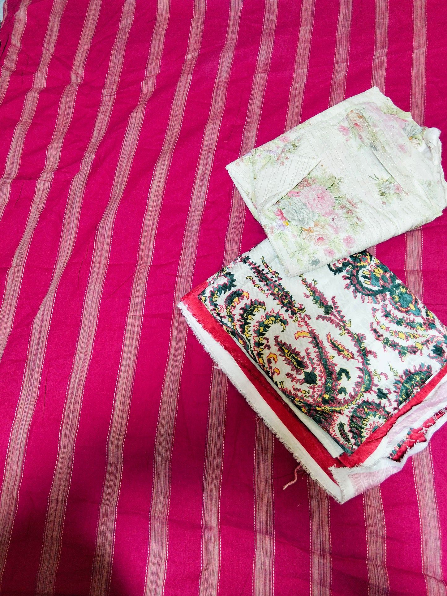 Sale jacquard  lawn shirt+embroided shirt white+winter dupatta