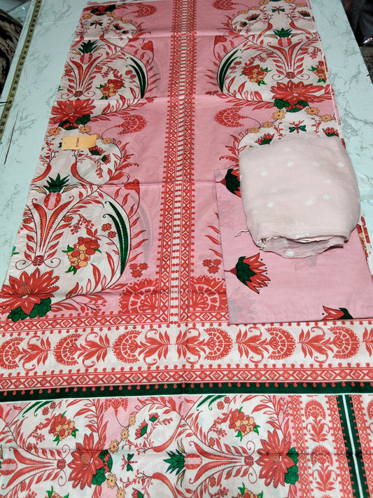 Sale printed lawn 2pc+breeze embroided pure chiffon dupatta