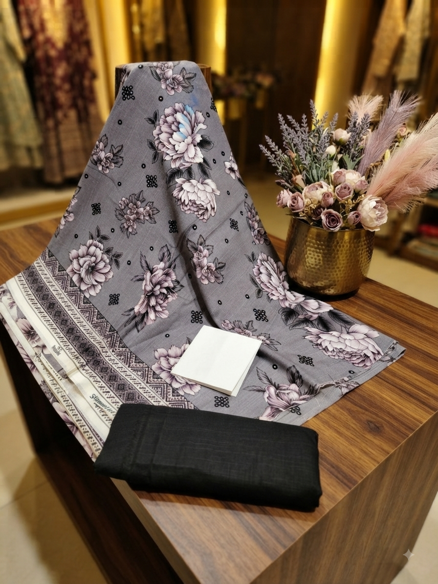 Sale printed khadar 2pc shirt with plain trouser