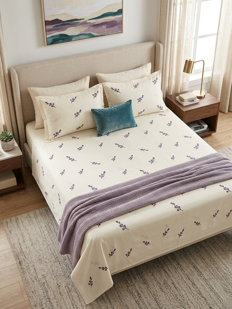 Bareeze home embroided cotton king size bedsheet with 2 pillow covers and 1 cushion cover