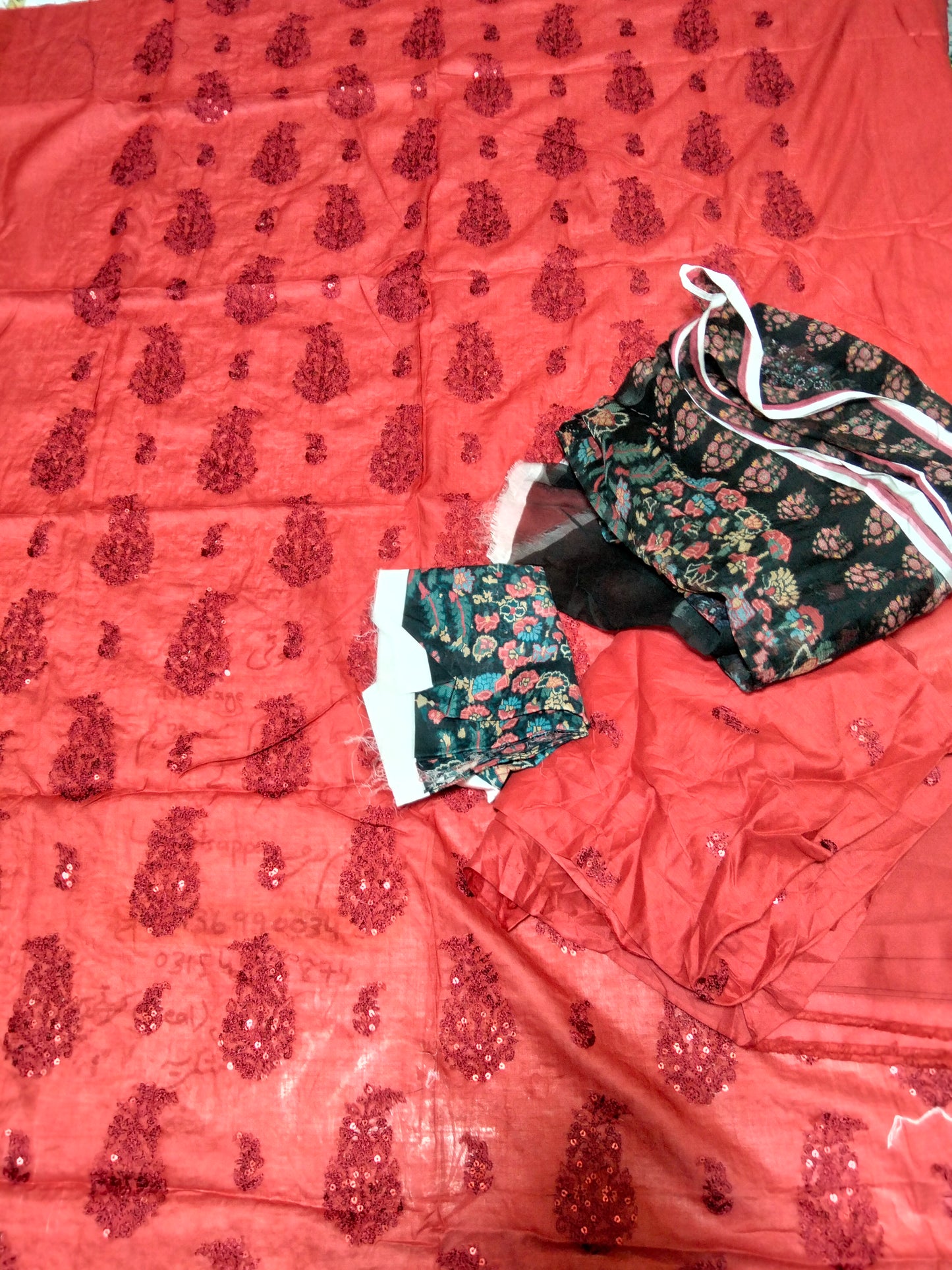Sale embroided lawn with printed chiffon dupatta