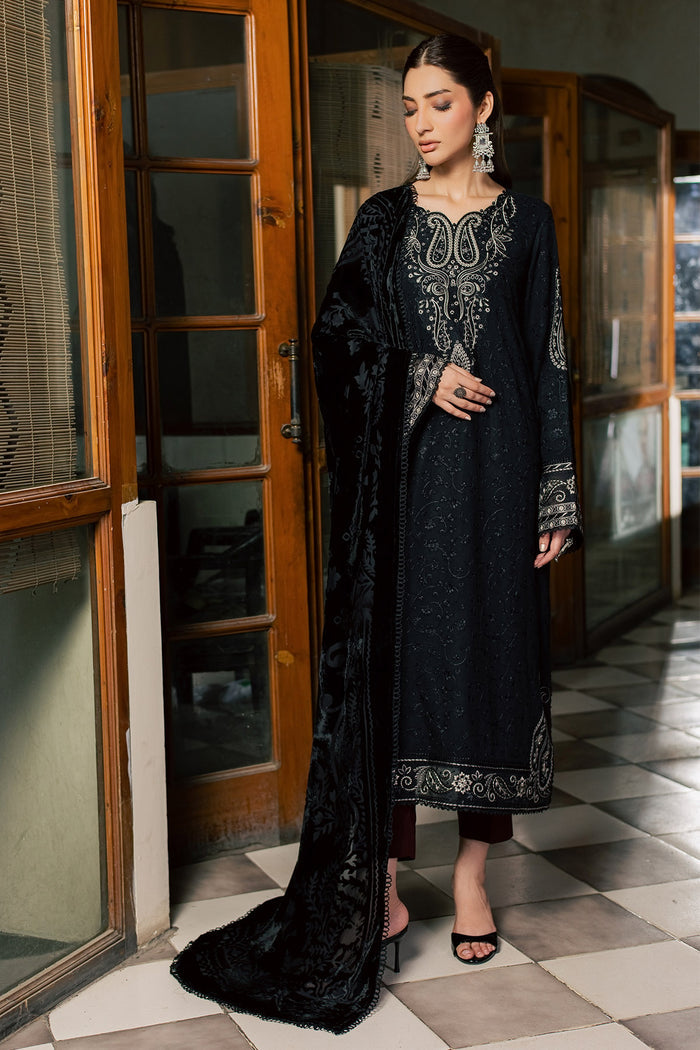 Nureh 3pc  embroided peach leather shirt with velvet palachi shawl and dyed peach leather trouser