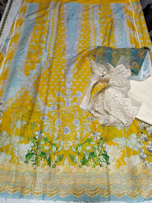 Sale Asifa Nabeel printed lawn 3pc with plain trouser and printed pure chiffon dupatta