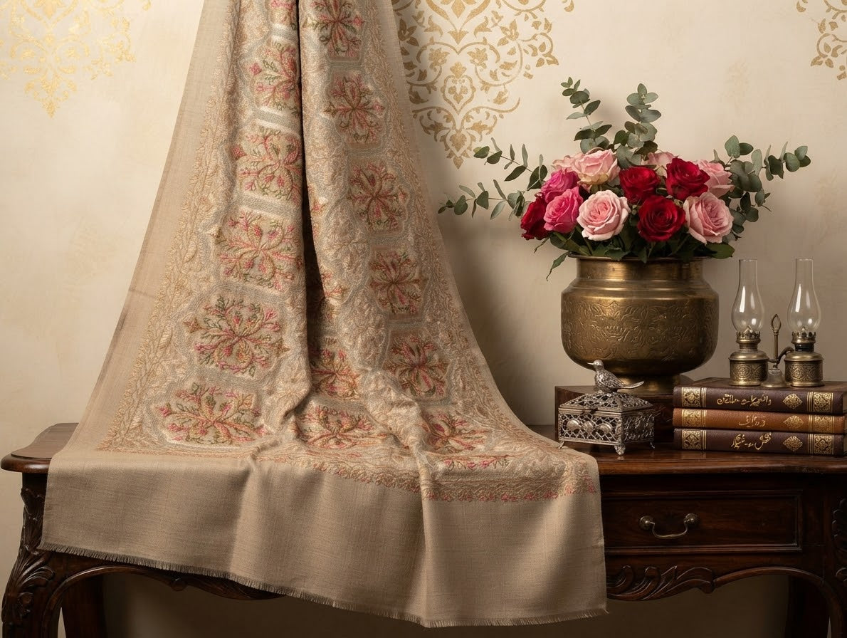 Winter embroided wool shawl
