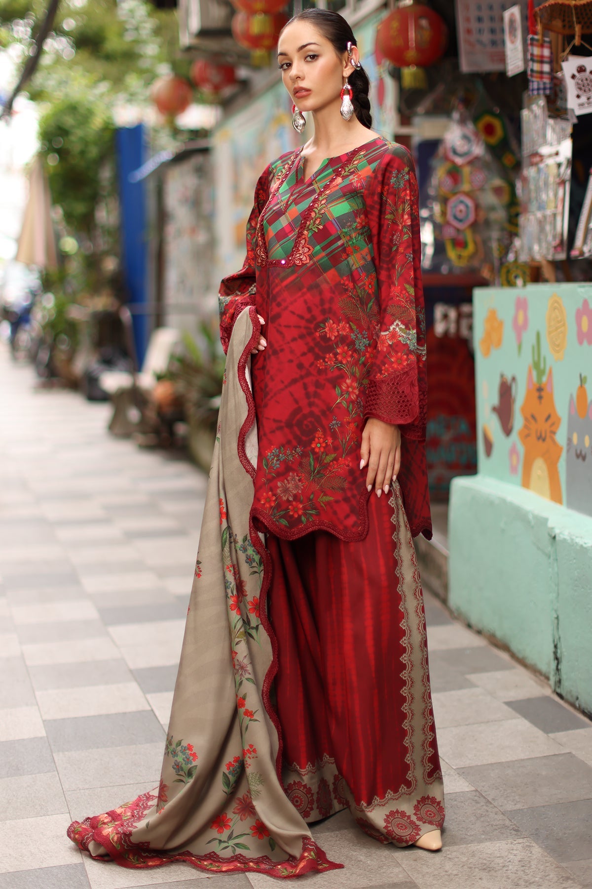 Charizma combination 3pc embroided linen with embroided Irish linen Shawl