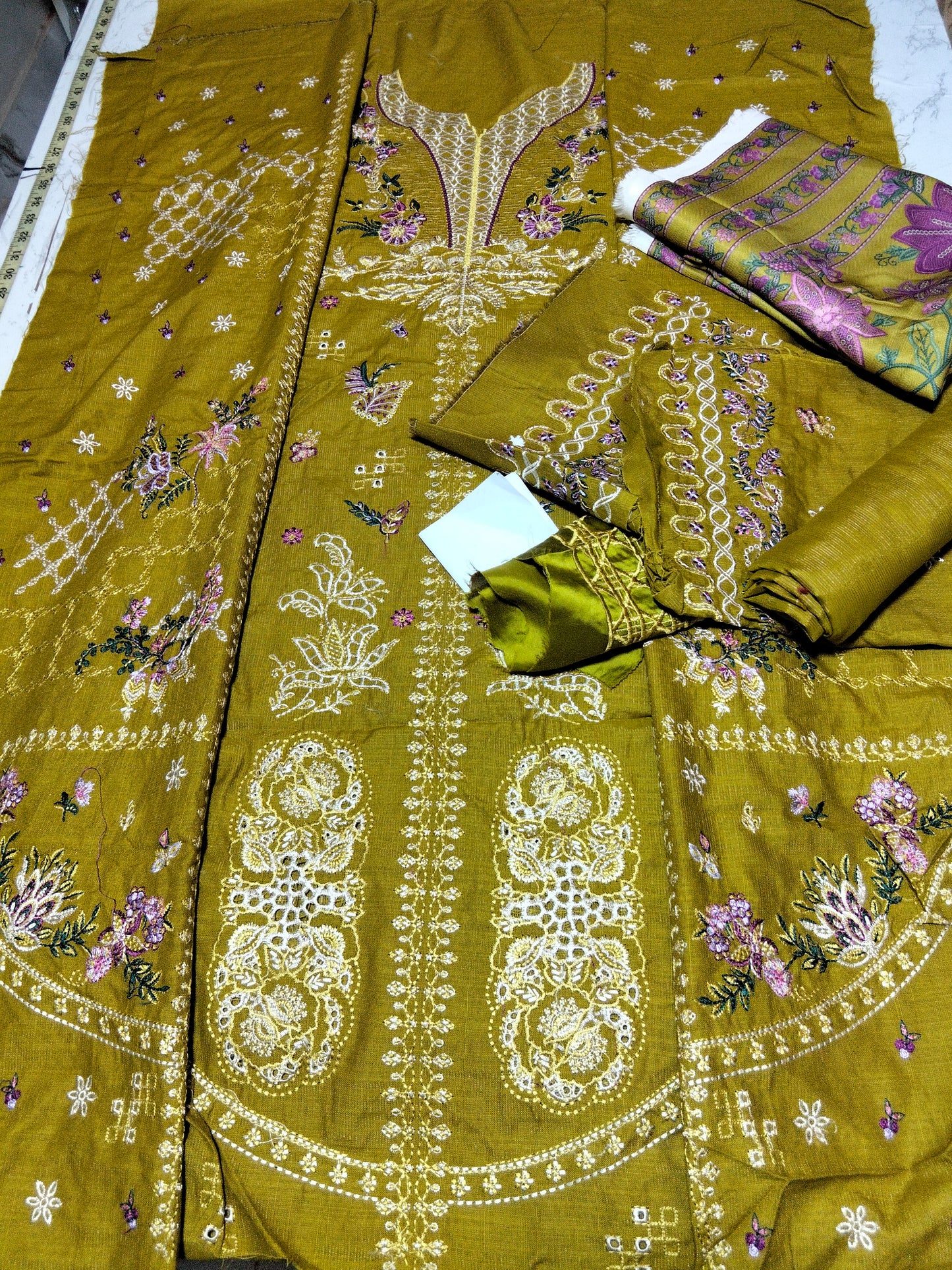 Sale Nureh embroided khadar 3pc with plain trouser and printed wool shawl winter
