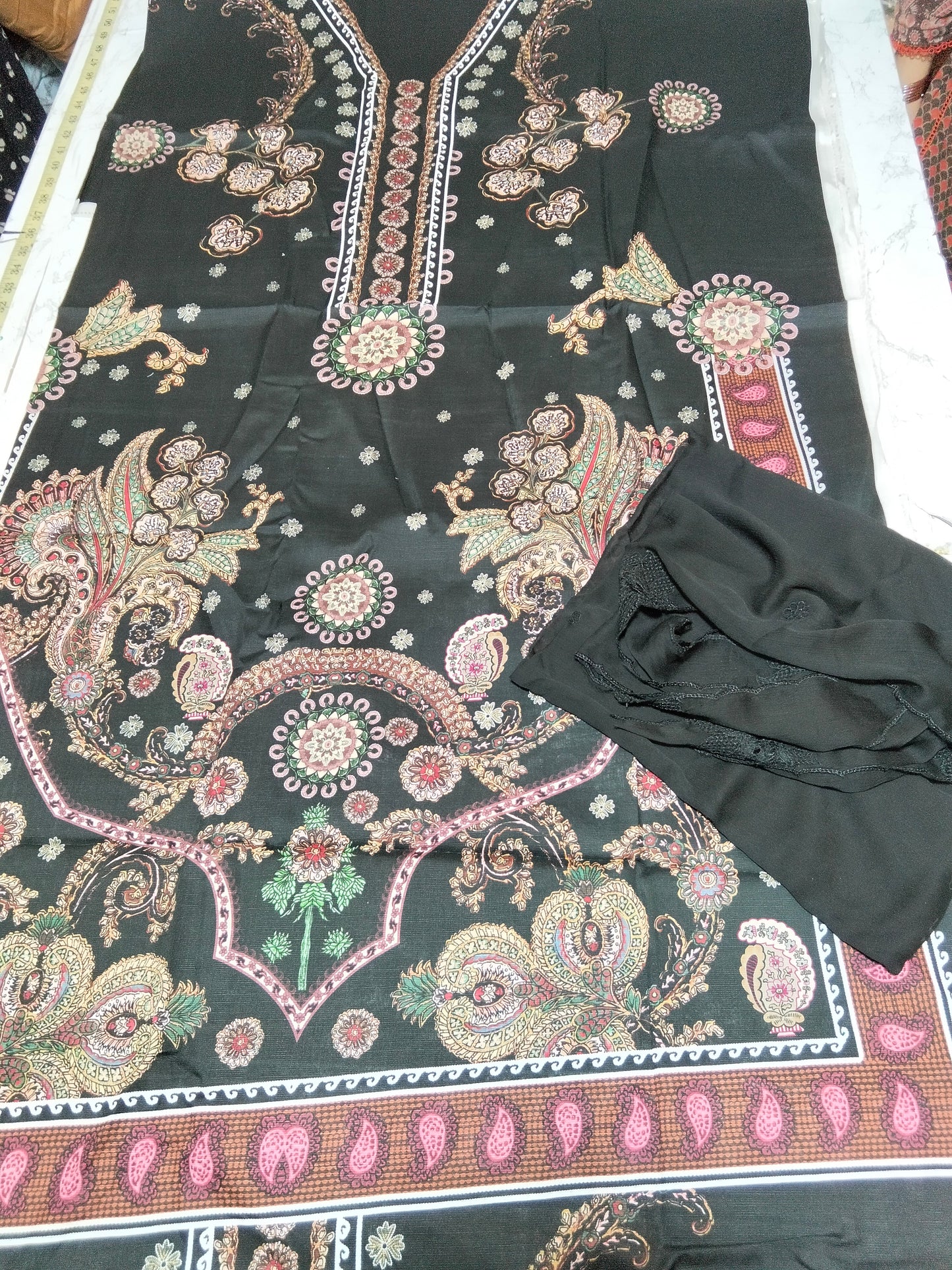 Sale Ethnic printed  2pc shirt with plain trouser  +pure chiffon embroided duppta