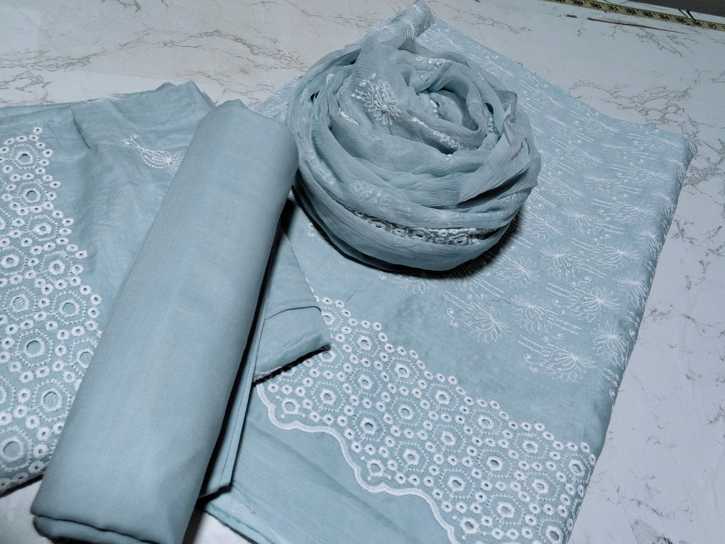 Sale cross stitch embroided lawn 3pc with embroided chiffon dupatta