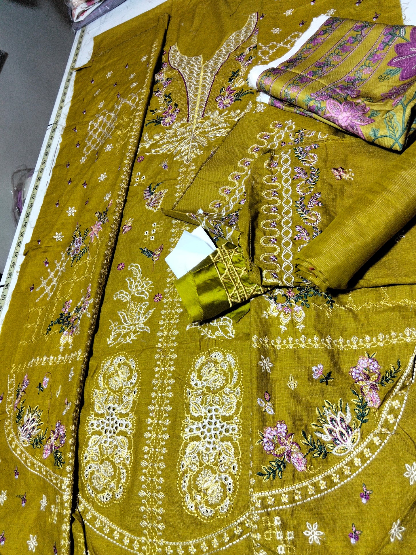 Sale Nureh embroided khadar 3pc with plain trouser and printed wool shawl winter