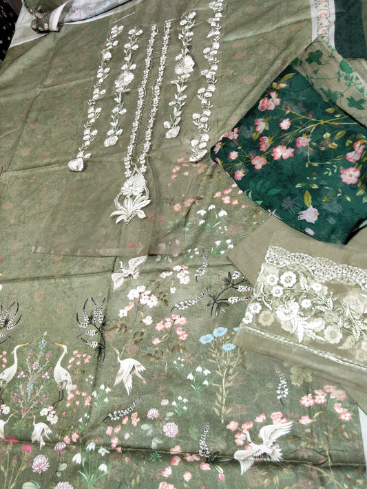 Sale Wardha Saleem Luxury Printed Lawn 3pc With Embroidered Patches and Printed Chiffon Duppata