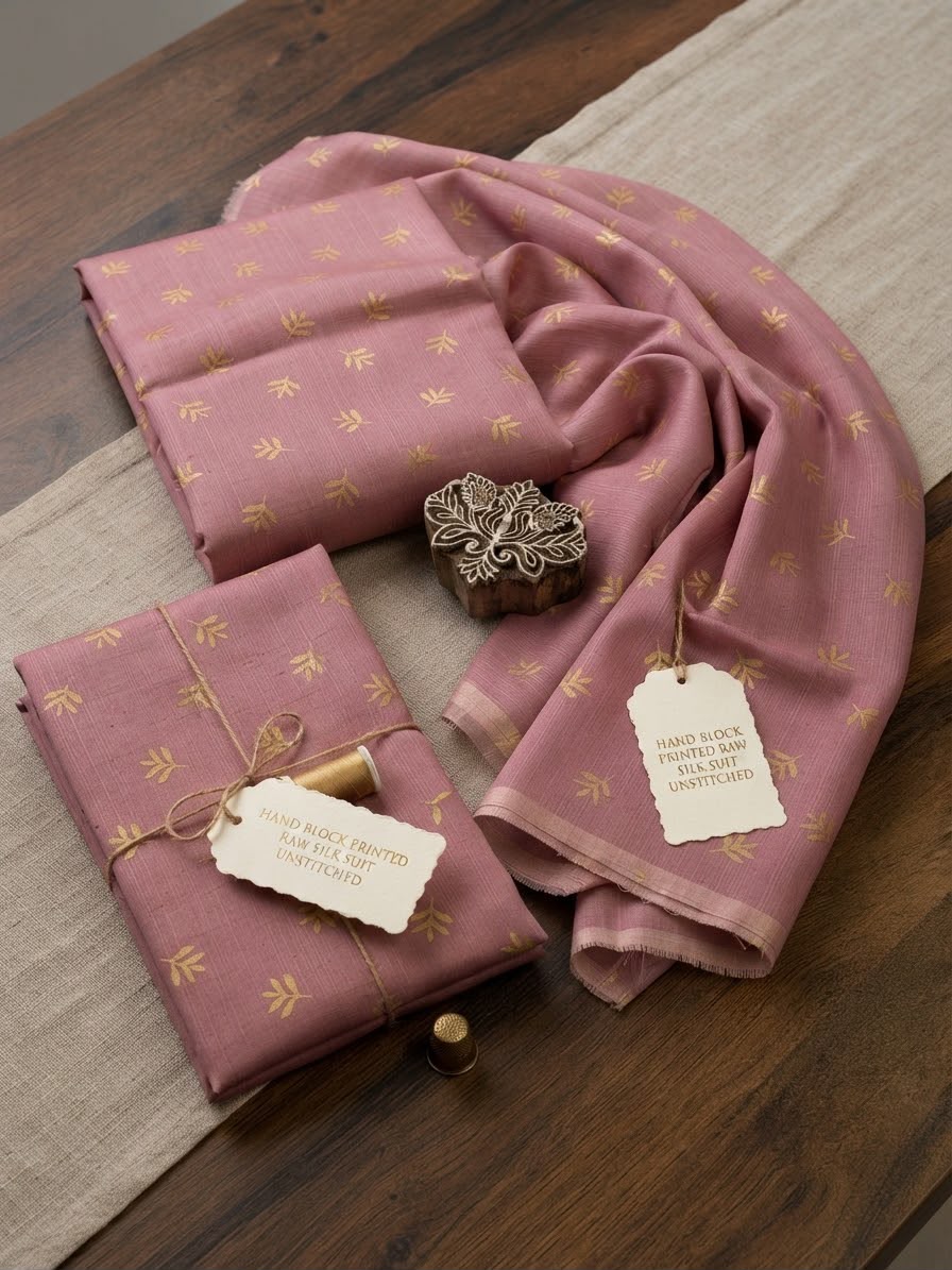 Block printed raw silk 2 pc