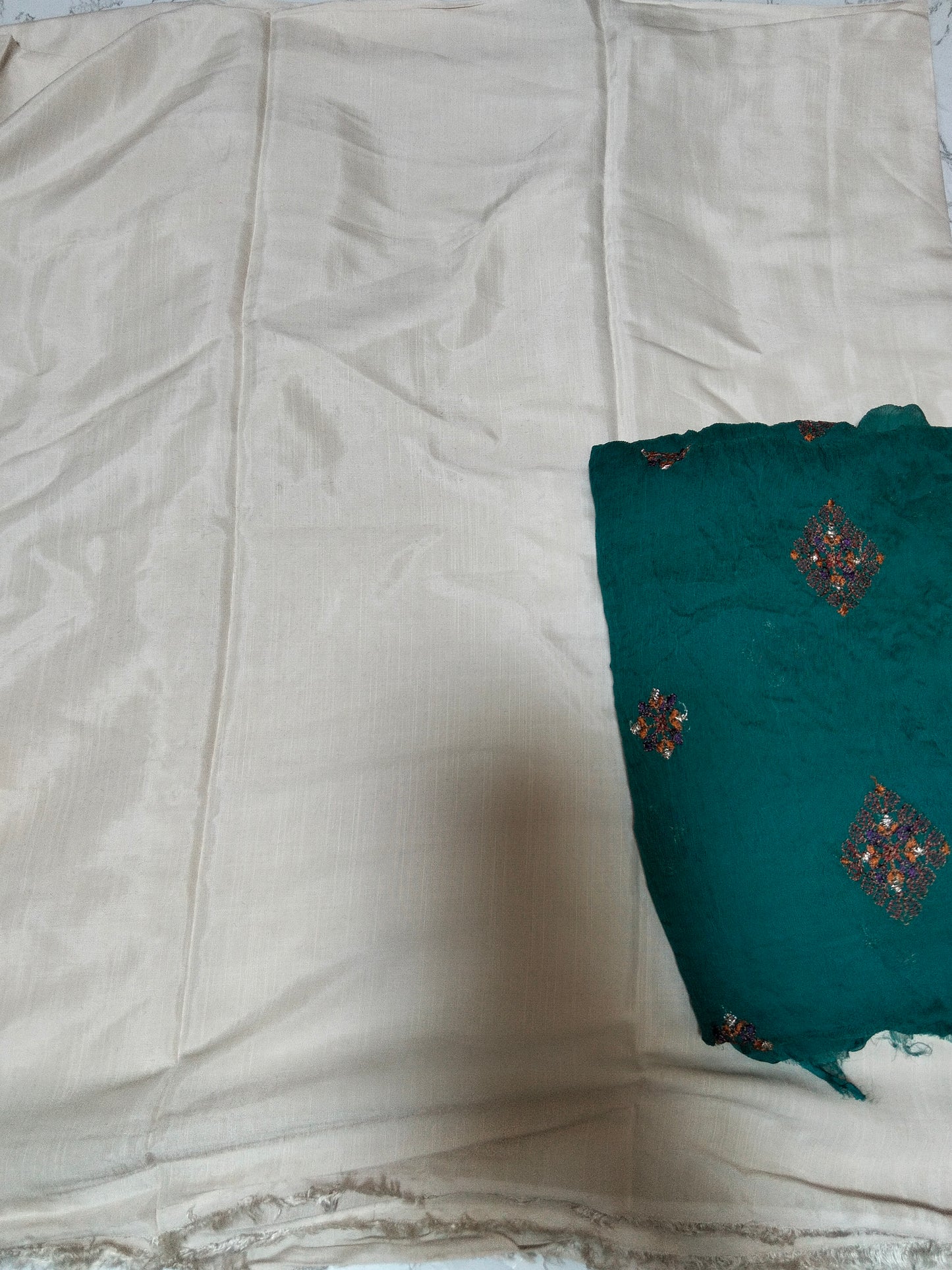 Sale Ethnic Allover Raw silk +Bareeze Embroidered Pure chiffon dupatta 2pc