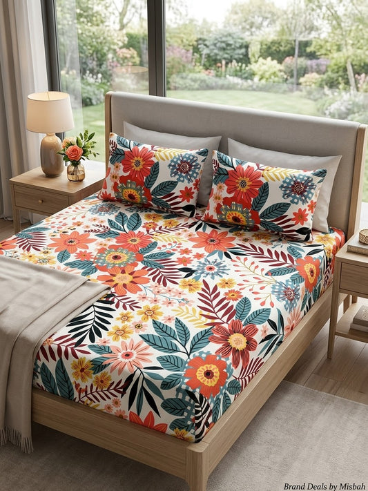 pure cotton stuff king size bed sheet with 2 pillow covers