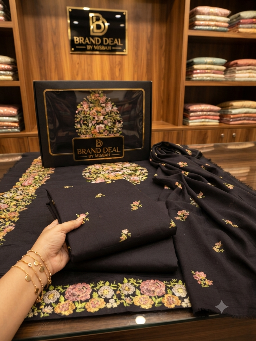 Luxury embroided karandi 3pc with embroided karandi shawl