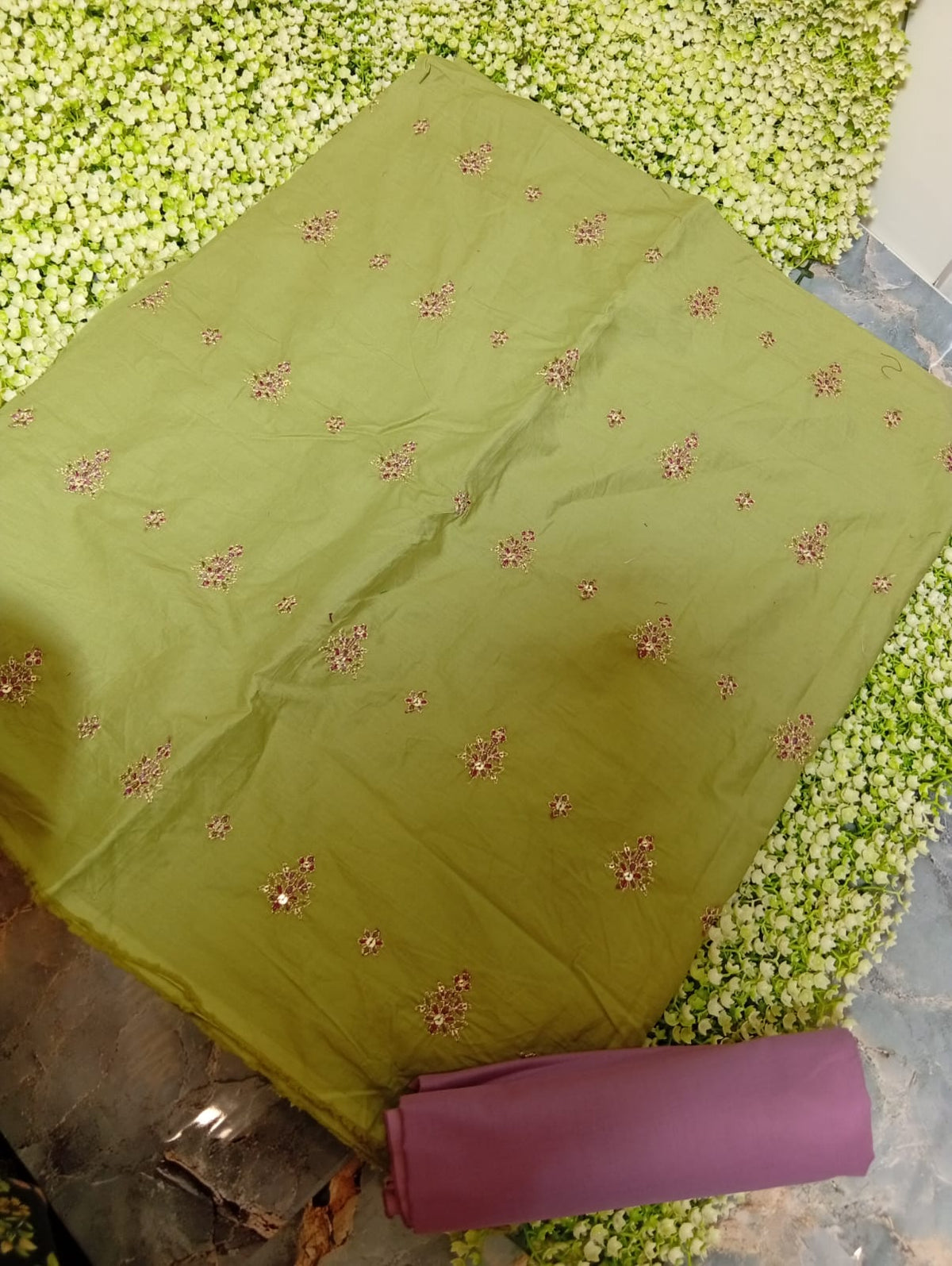 Batik embroided lawn shirt with plain trouser