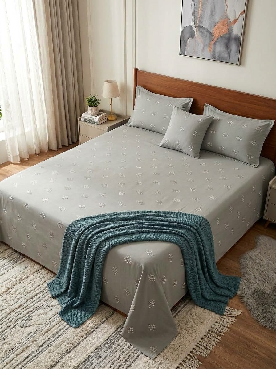 Bareeze home embroided cotton king size bedsheet with 2 pillow covers and 1 cushion cover