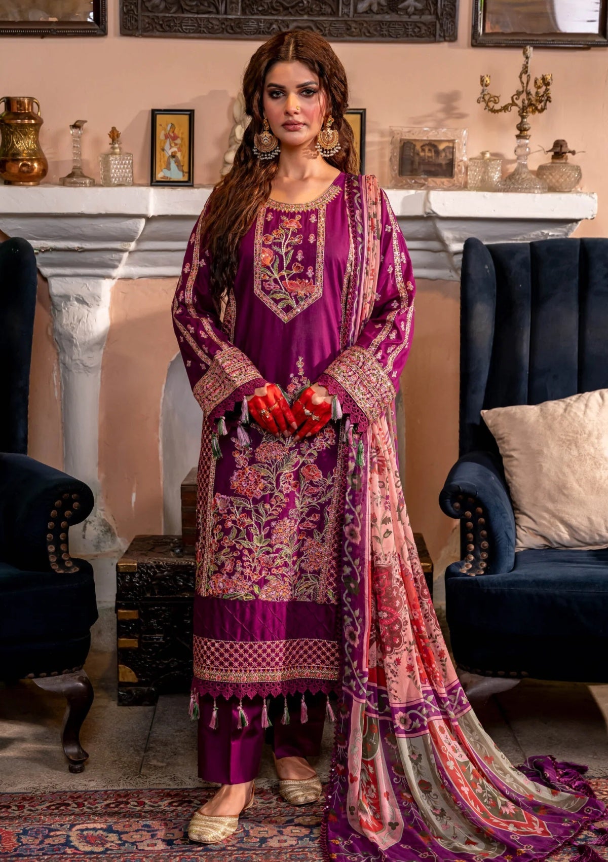 Fatima Hussain ( Reem) embroidered lawn 3pc with printed chiffon duppata