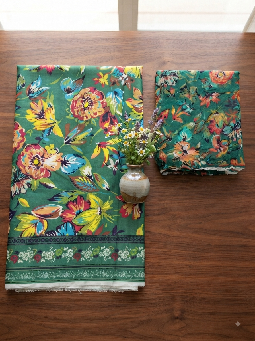 Bareeze Lawn shirt with Pure chiffon dupatta 2pc