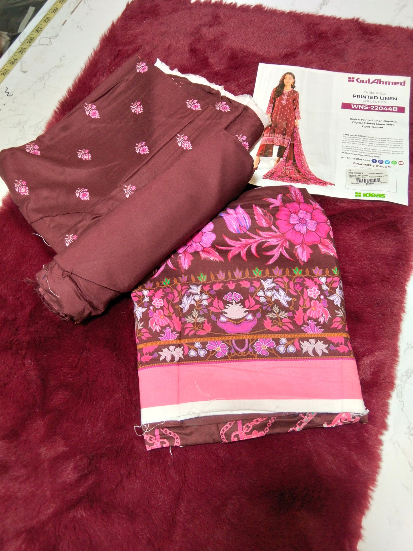 Sale Gull Ahmad printed linen 3Pc with plain trouser