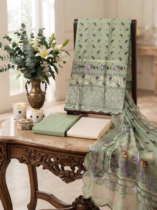 Nureh Riaz arts luxury embroidered lawn 3pc with swiss monar lawn