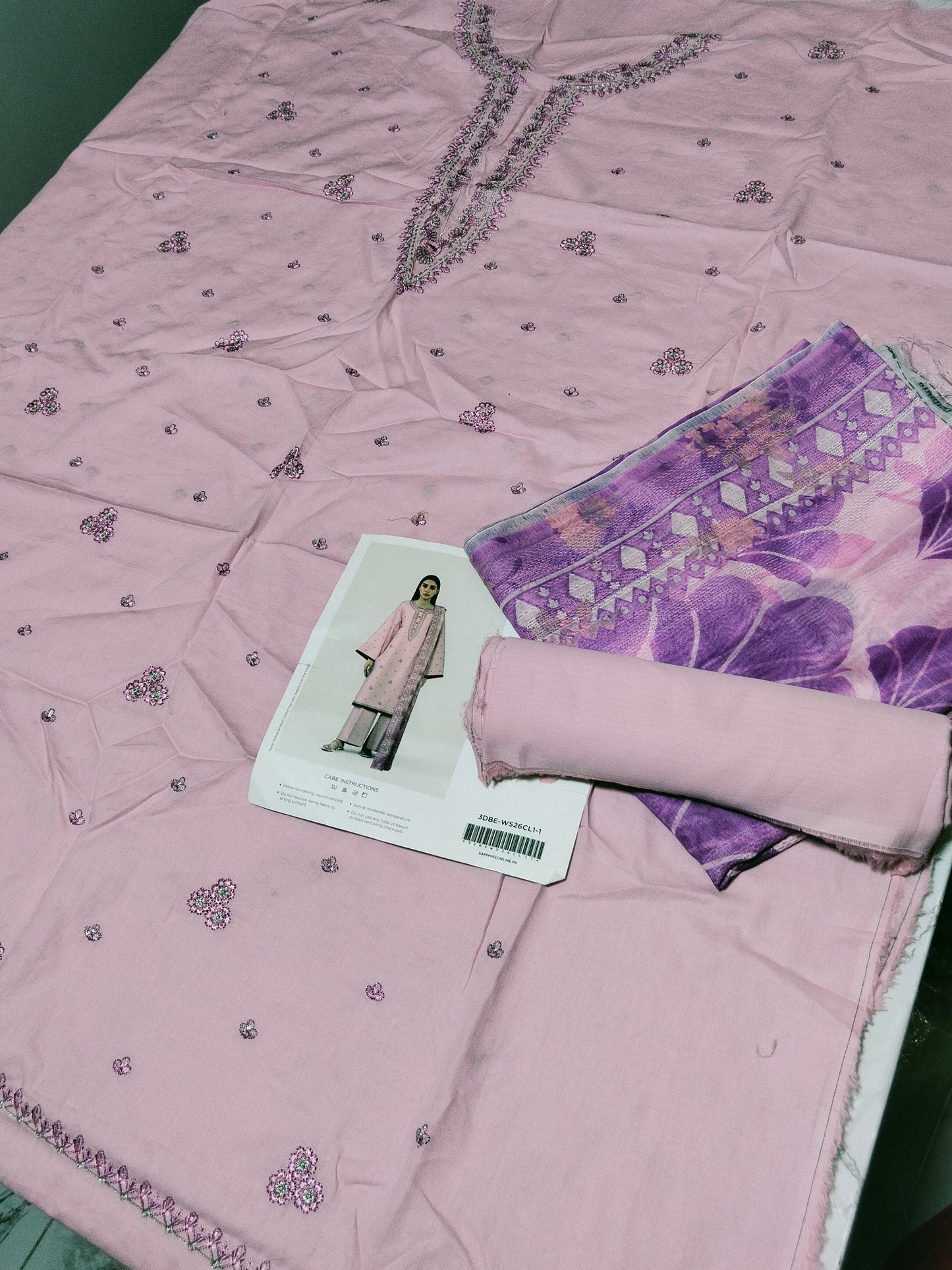 Sale sapphire embroided lawn 3pc with plain trouser