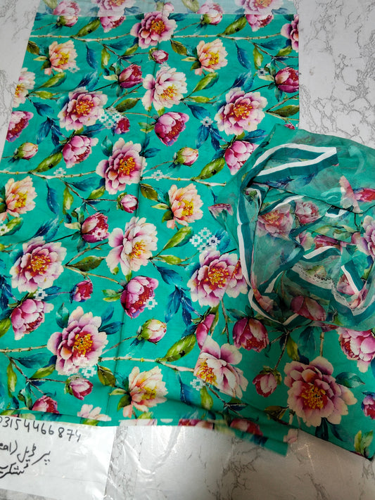 Sale Bareeze Embroidered Linen 3Pc with Chiffon Duppata