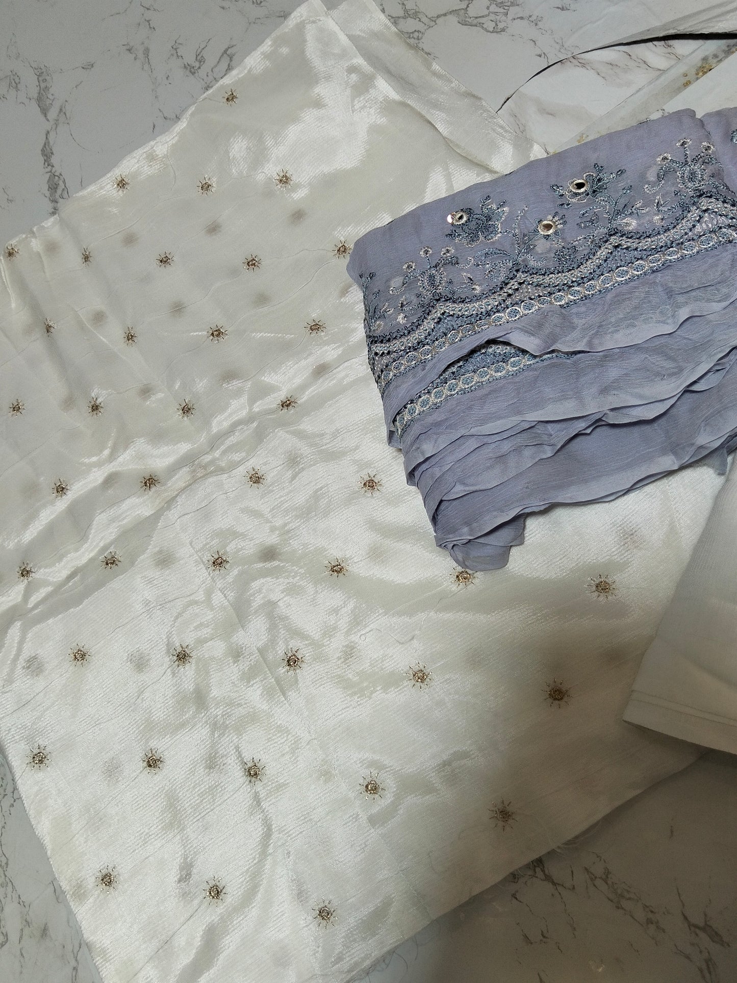 Sale embroided row silk 2pc+ embroided chiffon dupatta