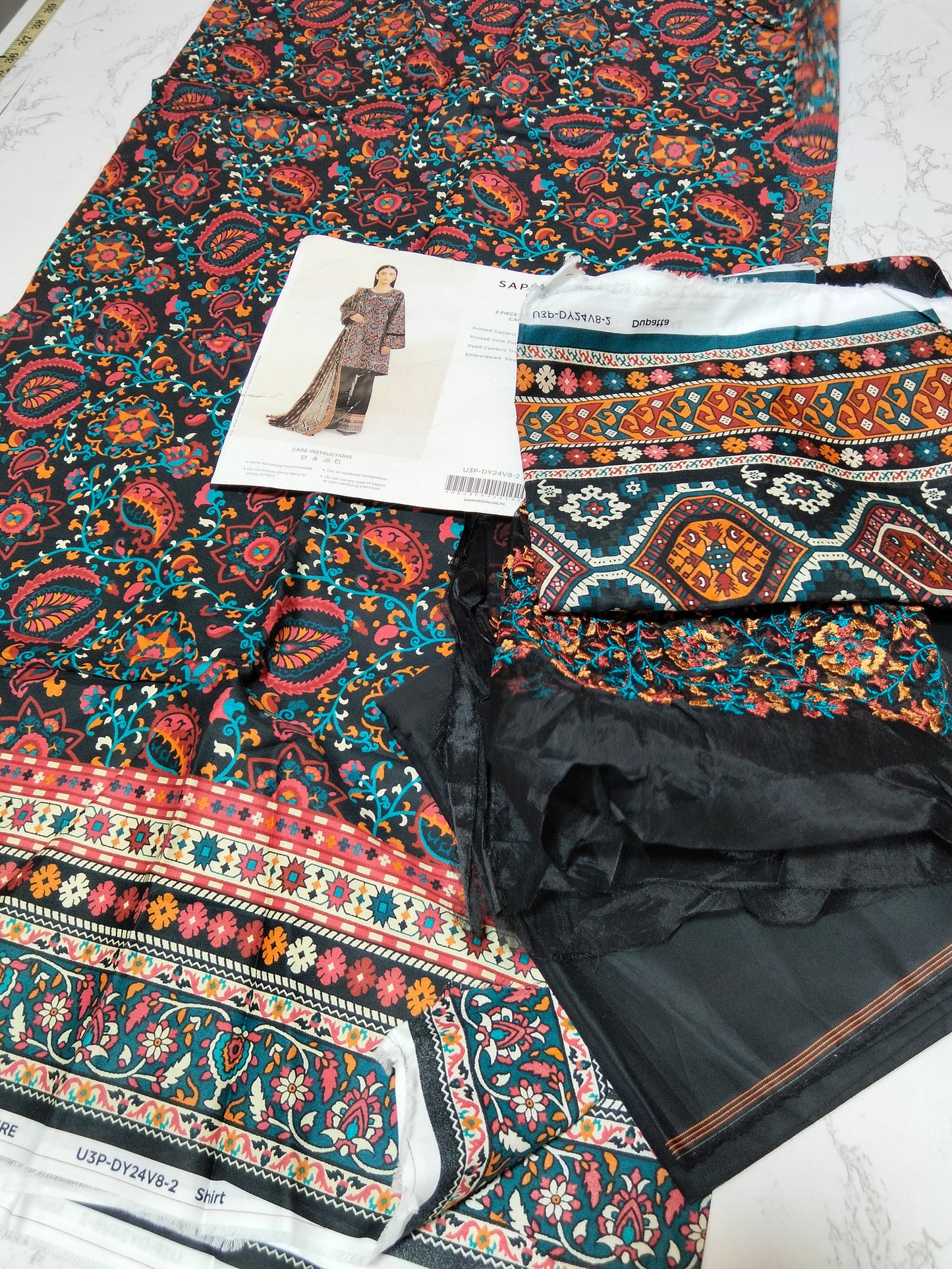 Sale Original Sapphire printed lawn 3pc with Embroidered sleeves Border