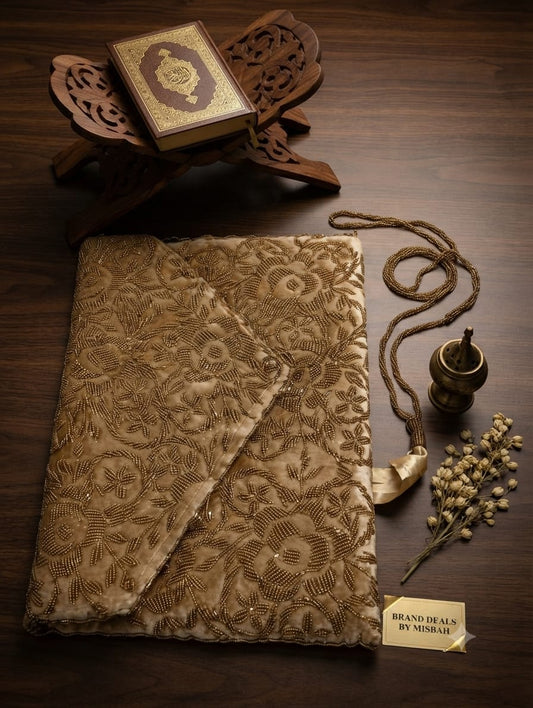 Quran pak ghilaf soft padded polyster filling  hand made pearl work velvet base