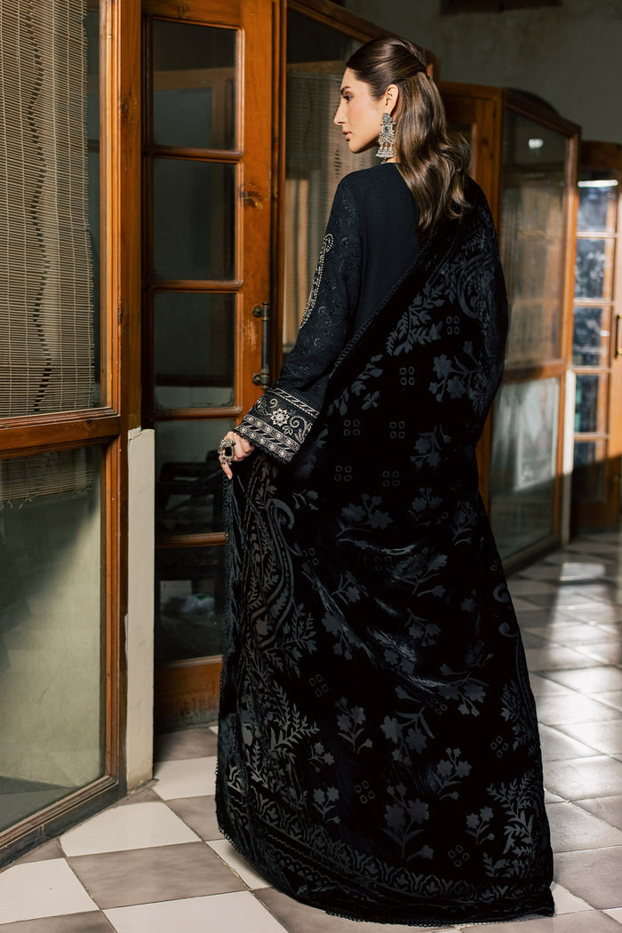 Nureh 3pc  embroided peach leather shirt with velvet palachi shawl and dyed peach leather trouser