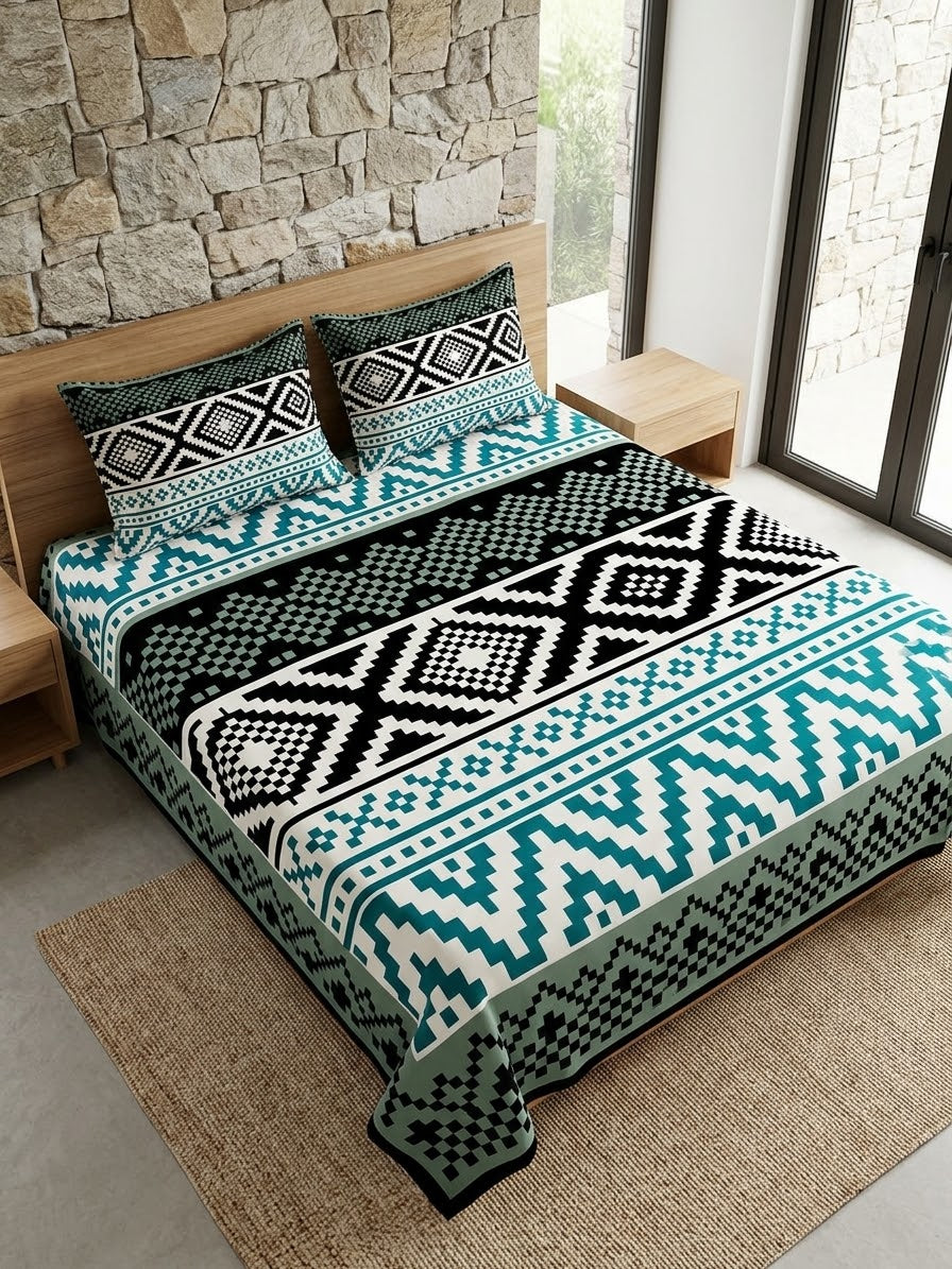 pure cotton stuff king size bed sheet with 2 pillow covers
