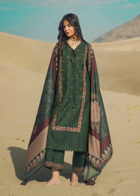 Charizma poshima 3pc unstitched embroided peach leather with printed wool shawl