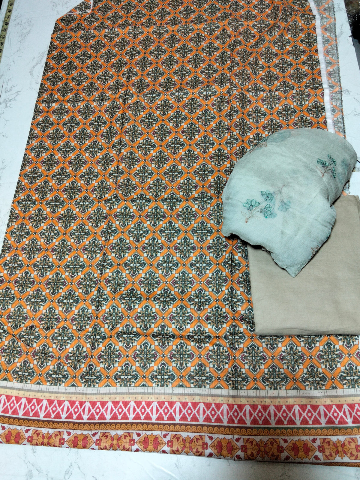 Sale Printed lawn 2Pc+Chicken Kari Embroidered shirt and breeze embroided chiffon dupatta