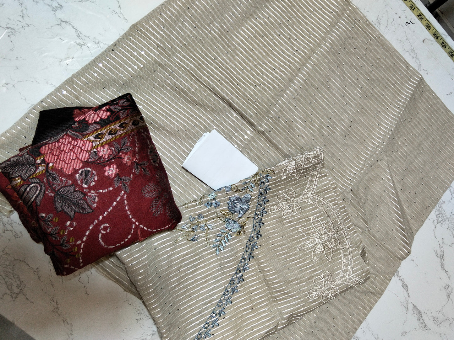 Sale Maria b embroided shirt+ Mushq jacqaurd shawl