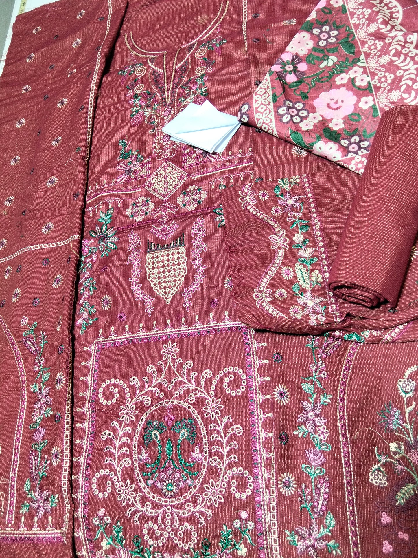 Sale Nureh embroided khadar 3pc with printed wool shawl winter