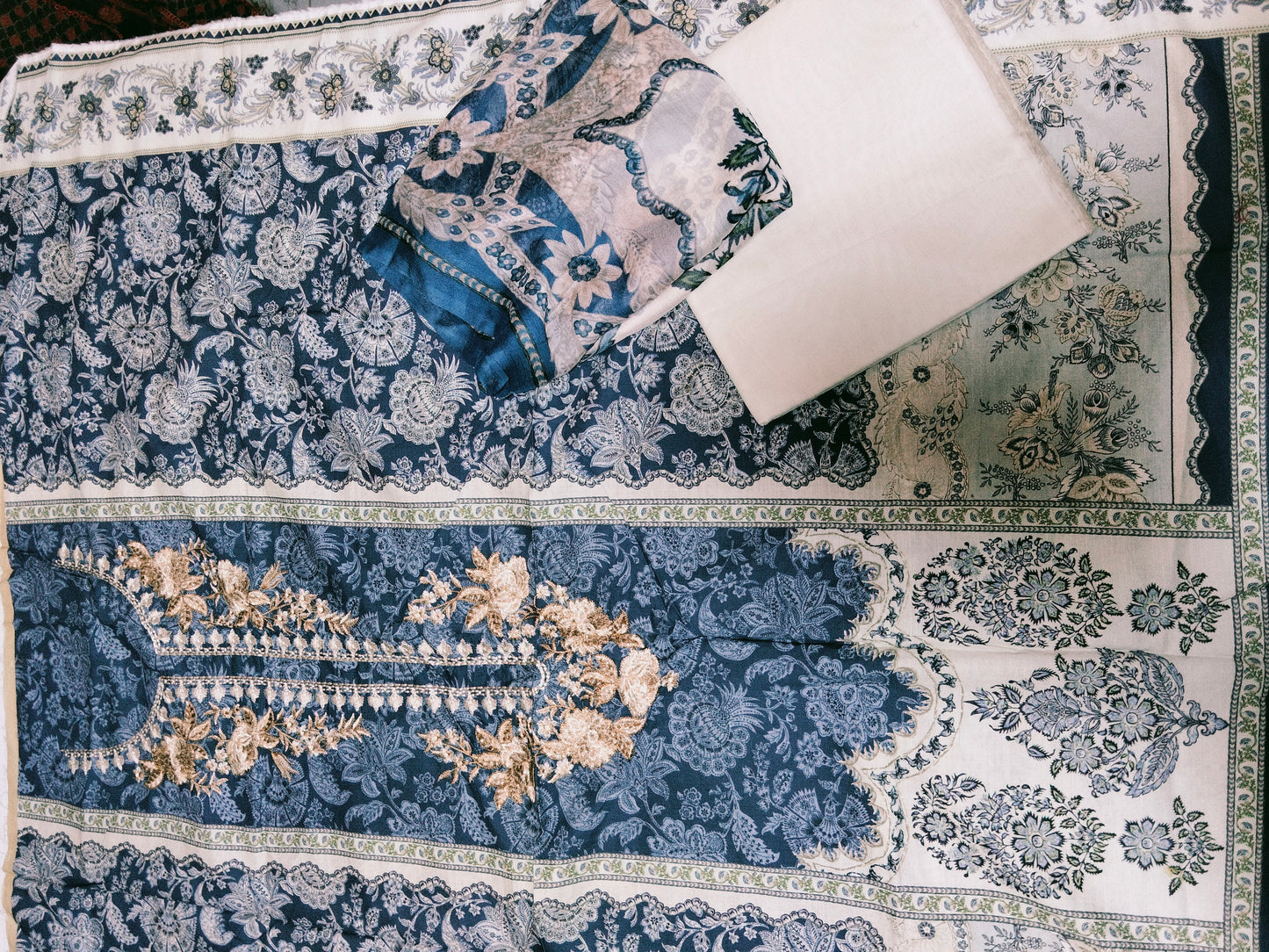 Ethnic lawn 3Pc embroided shirt with plain trouser and chiffon dupatta chiffon dupatta