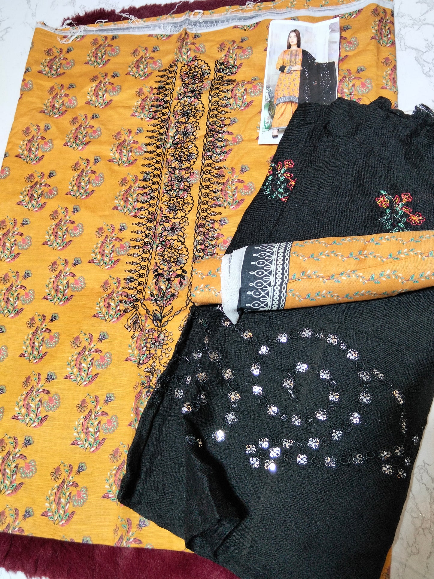 Sale embroided khaddar shirt and trouser with embroided wool shawl