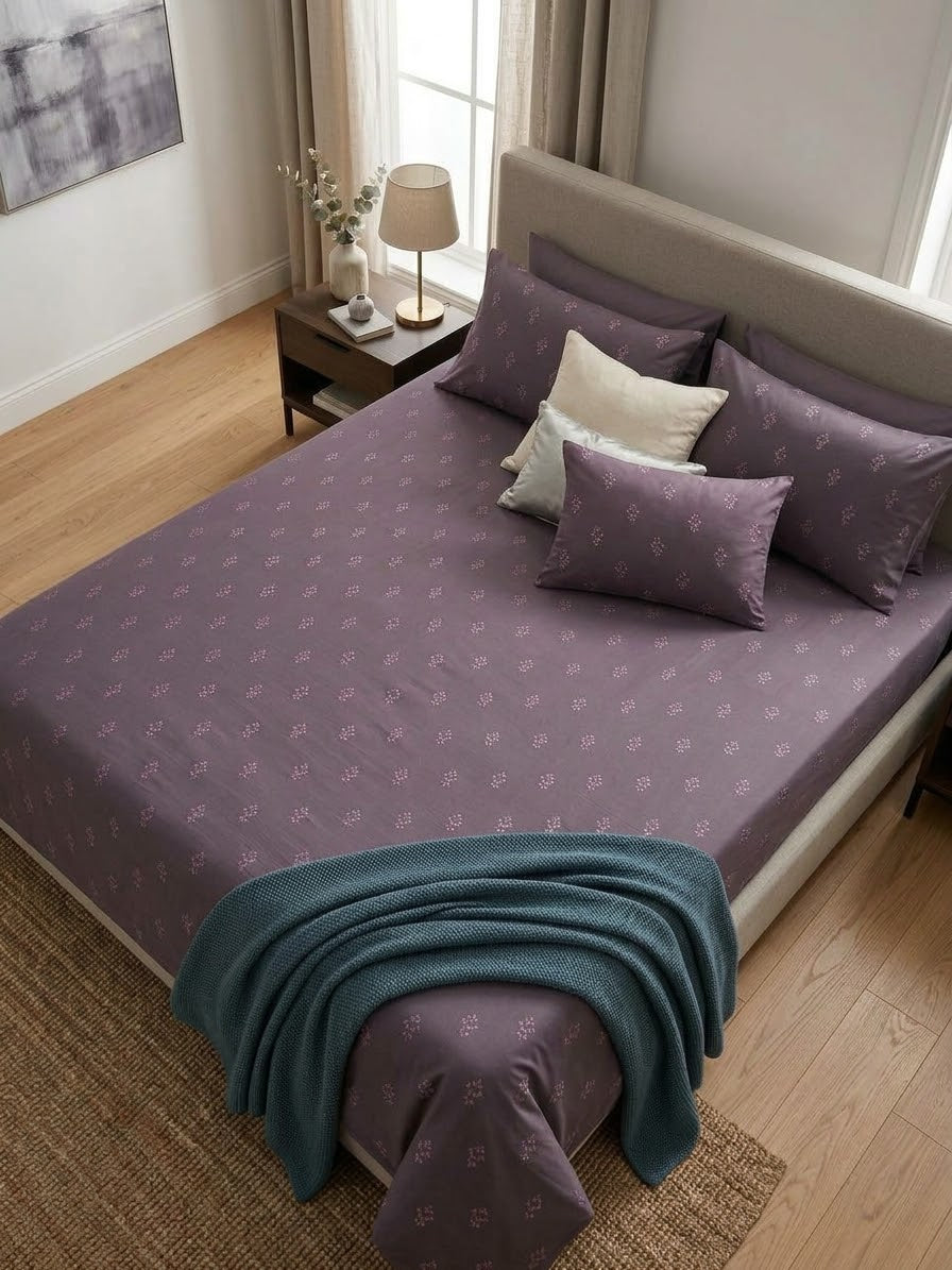 Bareeze home embroided cotton king size bedsheet with 2 pillow covers and 1 cushion cover