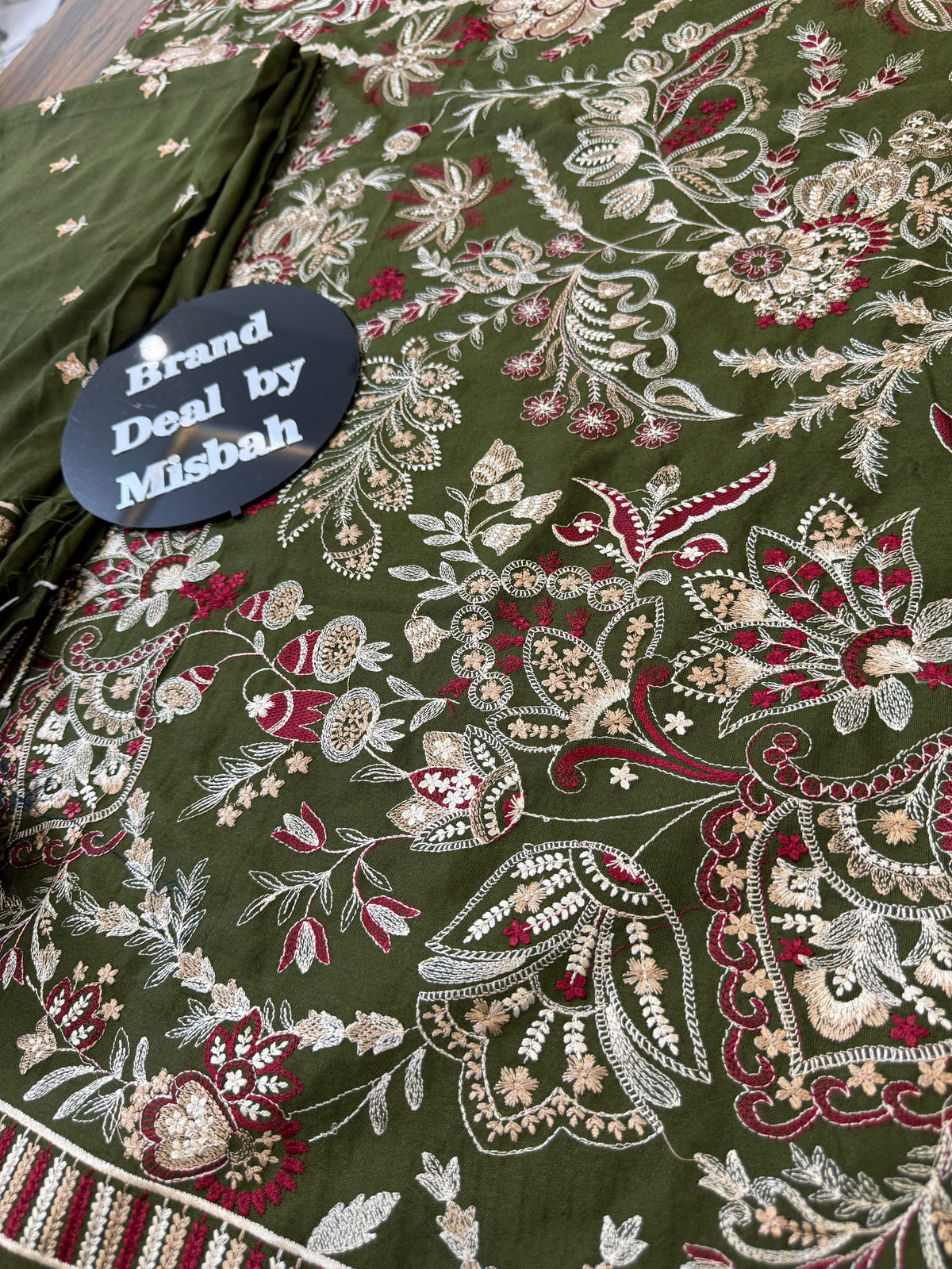 Luxury embroided karandi 3pc with heavy embroided shawl light embroided shirt plain trouser