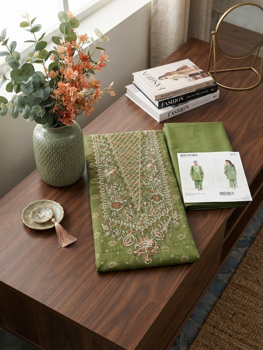 Beechtree embroided khadar 2pc shirt and trouser