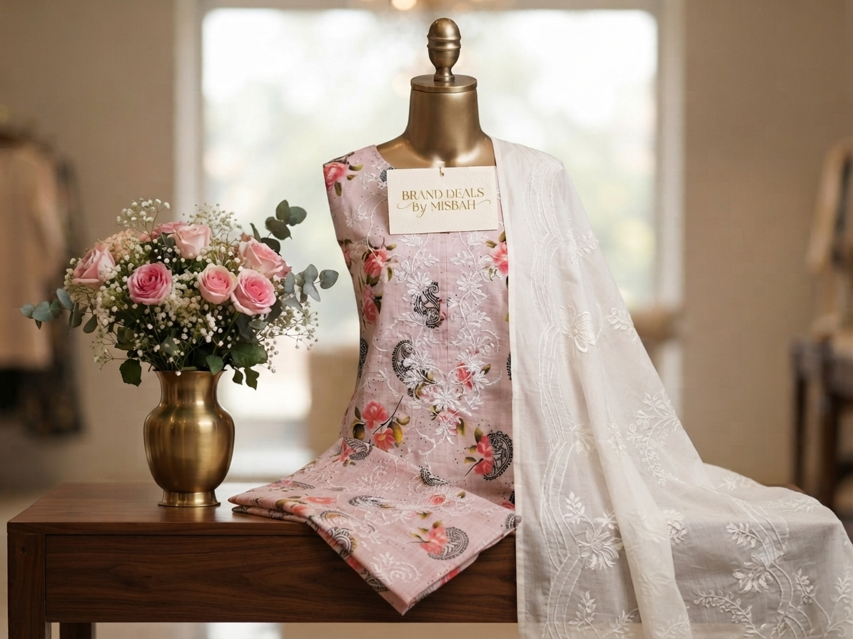 Sale embroided lawn shirt and printed trouser 2pc+embroided lawn dupatta unstitched